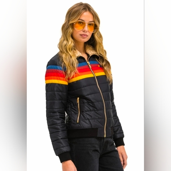 Aviator Nation 5 Stripe Puffer Coat - Picture 2 of 7